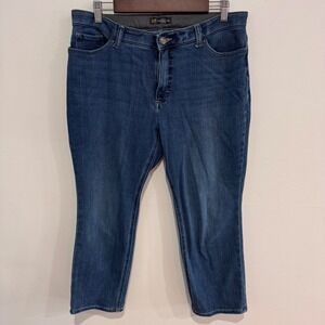 Lee Petite Slim Fit Straight Leg Mid Rise Blue Denim Jeans Women Size 14S